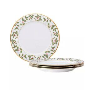 Lenox Holly Scroll Dinner Plates Set Of 4 Red Rim Christmas 897627
